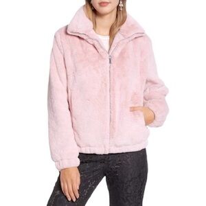 Rachel Parcell Soft Pink Faux Fur Bomber Jacket
